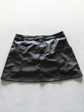 Fahsyee Black Faux Leather Mini Skirt with‎ Pockets Size XL